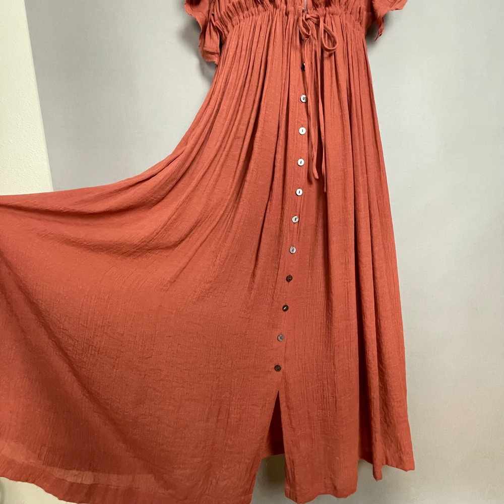 Flawless Maxi Dress Plunging V-Neck Ruffle Sleeve Boho Women Large Rust Brown - Picture 15 of 16